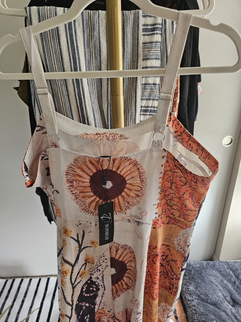 Floral Boho Wide-Leg Linen Jumpsuit in Cream & Orange - Picture 5 of 7